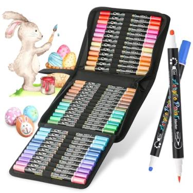 Imagem de ZSCM 48 cores canetas de tinta acrílica de ponta dupla, pintura de abóbora de Halloween fina e ponta de pincel caneta de tinta acrílica para crianças adultos pintura vidro cerâmica madeira lona