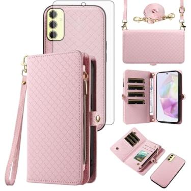 Imagem de Asuwish Capa de celular para Samsung Galaxy A35/A55 5G carteira com zíper destacável com protetor de tela de vidro temperado alça transversal flip porta-cartão A 35 55 35A 55A A355G A555G mulheres