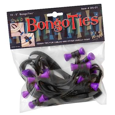 Imagem de BongoTies Abraçadeiras Bongo "Ube" Roxas e Pretas- Pacote com 10 "Estilo-D" ~ Abraçadeiras Profissionais Feitas de Borracha Natural e Bambu ~ Abraçadeiras Práticas para Cabos e Out (5 X 1,1 X 0,5)