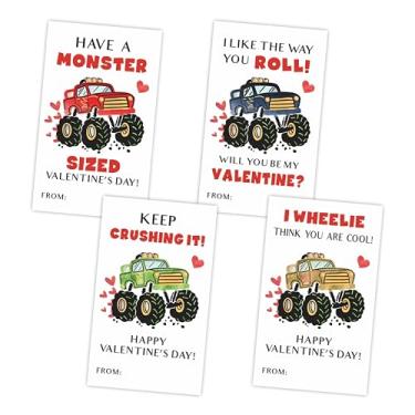 Imagem de 40 peças de adesivos coloridos de caminhão para dia dos namorados - 9,5 x 5,8 cm à prova d'água amigos folha de etiqueta para meninos e meninas - 4 designs diferentes cartões de presente de dia dos