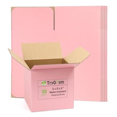 Imagem de TryDrem Caixas de transporte pequenas 6x6x6 polegadas, 30 pacotes de caixas de papelão ondulado rosa, caixas de embalagem para pequenas empresas