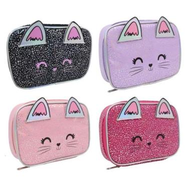 Imagem de Estojo Infantil Quadrado Escolar Gatinho - Yepp, Rosa