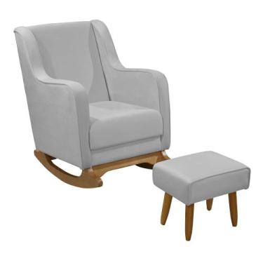 Imagem de Poltrona Amamentação com Balanço e Puff Aquila Veludo cinza - Ideal Mo