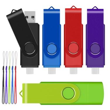 Imagem de AreTop Pen drive USB C de 16 GB Dual USB 2.0 com design giratório 2 em 1 para smartphone Android, computadores, MacBook, tablets, PC, 5 unidades