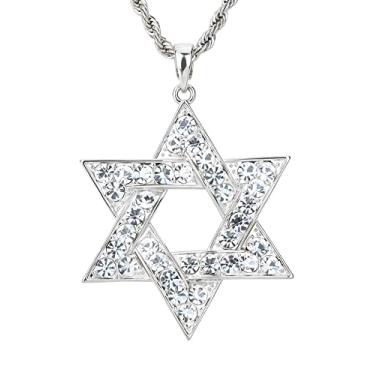 Imagem de VVCome Colar de cristal da estrela de Davi com pingente de corrente de aço inoxidável para mulheres e homens, Aço inoxidável, Sem Pedra Preciosa