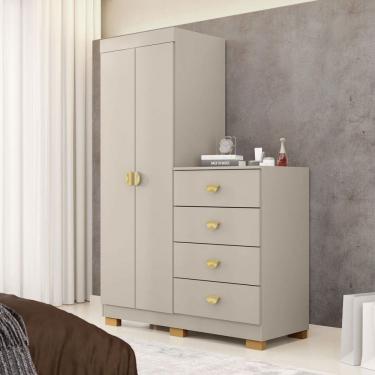 Imagem de Cômoda Roupeiro Taywan 2 Portas 4 Gavetas Marrom Claro - Pnr Móveis