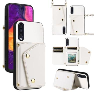 Imagem de Dibosom Capa carteira de luxo para Samsung Galaxy A50 A50S A30S com bolsa fina e fina e alça de ombro, suporte para cartão de crédito, acessórios para celular para A 50 50S 30S S50 50A SM A505G branca