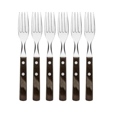 Imagem de Conjunto de Garfos de Mesa Tramontina com Lâminas em Aço Inox e Cabos em Madeira Polywood Castanho 6 Peças