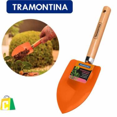Imagem de Pazinha Larga Com Cabo Madeira Ferramenta Jardinagem - Tramontina