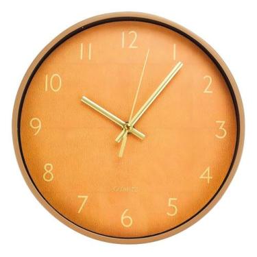 Imagem de Relógio De Parede Vintage Laranja Ponteiros Dourados 29,5 cm - Taimes