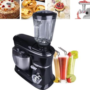 Imagem de Batedeira multifuncional 3 em 1, 6,5 L 1300 W, cabeça inclinável de 6 velocidades, batedeira elétrica de cozinha, moedor de carne, liquidificador de suco, com gancho para massa, batedor