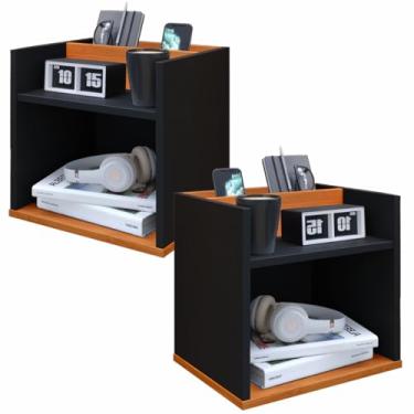 Imagem de Kit 2 Mesa de Cabeceira Madri Quarto Mesinha Apoio Lateral Cama Box Casal Estilo Decoração Retrô 1 Prateleira - Preto