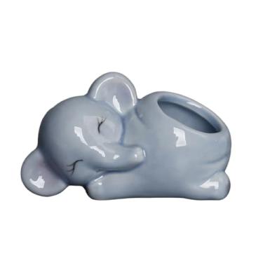 Imagem de YRMLYMOP Vaso de elefante, mini vaso de suculentas de elefante, vaso de plantas de elefante, vaso de plantas de elefante/vasos de suculentas de cerâmica branca moderna/pequenos recipientes para