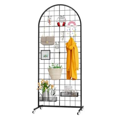 Imagem de VGMiu Painel De Parede De Grade 1Pcs Display Stand 2' X 5.2' Ft Black Gird Wall Panels Móveis Retail Display Racks Floorstanding Grid Wall Heavy Duty Com Roda Para Arte Artesanato Foto Exibição Feir