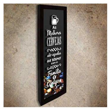 Imagem de Quadro Porta Tampinhas Slim Melhores Cervejas - Quadro Novo, Preto, 35