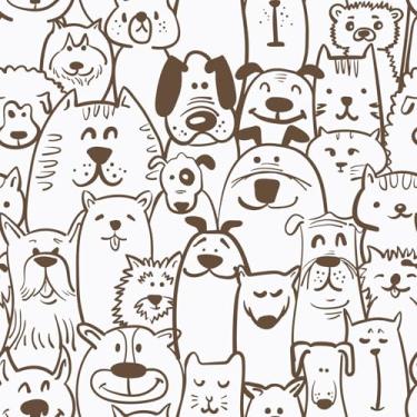Imagem de Ismoon Papel de parede para cachorro marrom papel de parede branco para contato moderno em cachorrinho gato papel de parede autoadesivo removível para quarto de crianças, decoração de parede de vinil,
