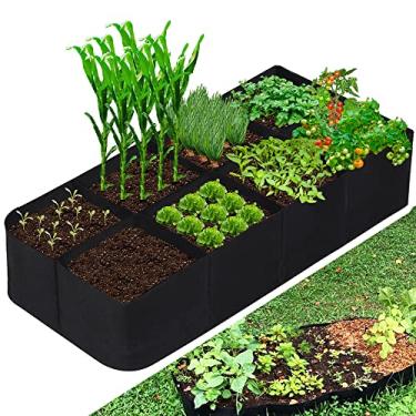 Imagem de CJGQ Canteiro elevado de tecido, sacos de cultivo de plantas de 128 galões, 8 grades, canteiros elevados de 8 x 1,8 m para cultivo de vegetais, batatas e flores, recipiente retangular para jardinagem