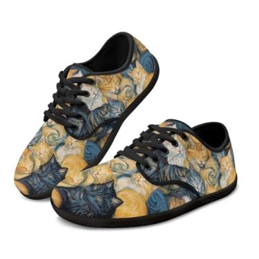 Imagem de GOSTONG Sapatos femininos descalços com cadarço zero sola antiderrapante tênis de caminhada bico largo fitness e cross-training preto tamanho 36-13,5, Gatos, 11.5 Wide