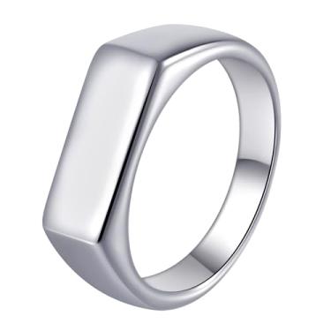 Imagem de Udolfly Anel masculino de aço inoxidável com sinete para homens e mulheres, prata/preto/dourado, anel de dedo quadrado, presente para pai e marido, 11, Metal, Sem pedra preciosa