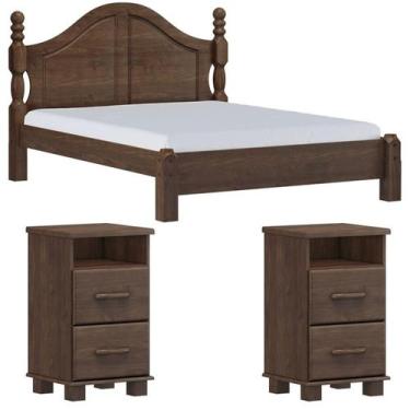 Imagem de Cama Queen Classica 02 Mesas de Cabeceira Madeira Maciça Cafe Milani S