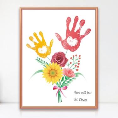 Imagem de Presentes de aniversário para a mãe - arte impressa à mão com flores emolduradas - 30.5 cm x 40.6 cm Presente de Dia das Mães de Filha Filho Crianças