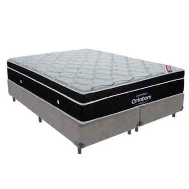 Imagem de Cama Box King Cinza + Colchão Elegant Molas Ensacadas Ortobom