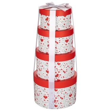 Imagem de Caixas de presente redondas de luxo com tampas (conjunto de 4) – Conjunto de caixa de presente de papelão resistente reutilizável para aniversários, casamentos, aniversários, Natal e dia dos namorados