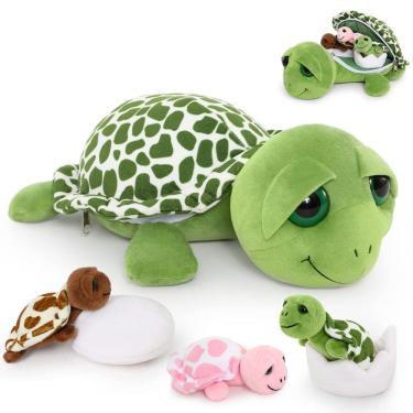 Imagem de Bicho de pelúcia MoriSmos Sea Turtle 35 cm com 3 filhotes de tartarugas