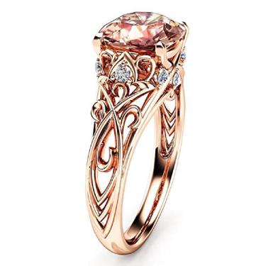 Imagem de DCFSHEE Anel de zircônia de topázio champanhe com corte princesa quadrado, feminino banhado a ouro rosa 14K filigranita morganita Art Deco anéis de coquetel tamanho 6-10 (EUA 6)
