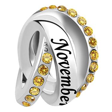 Imagem de MiiFort Berloque feminino com três voltas de pedras de aniversário compatível com pulseiras Pandora presente família aniversário de Natal filha irmã, Metal, Sem Pedra Preciosa