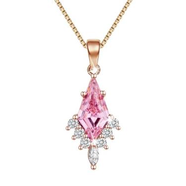 Imagem de RAIFIN Colar de pedra do mês de nascimento para mulheres, banhado a ouro rosa, pingente de pedra preciosa lapidação pipa, joia para mãe e mãe, colar delicado de zircônia cúbica azul, verde, vermelho,