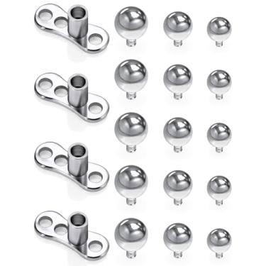 Imagem de Uqnwbdq Piercing dérmico de titânio 14G grau 23 joias hipoalergênicas base dérmica e tops roscados internamente transparente CZ top piercings para mulheres homens tamanho superior 2 mm 3 mm 4 mm