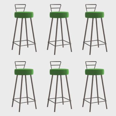 Imagem de Kit 06 Banqueta Alta Com Encosto Tina Eiffel Cozinha Bar Bistrô Ferro Marrom Sintético Verde - Ahz Móveis