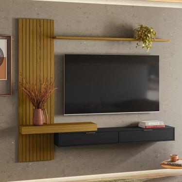Imagem de Painel Italy Ripado P/Tvs até 65 Polegadas 180cm Cedro/Preto - Olivar Móveis