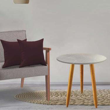 Imagem de Kit Mesa Lateral Madrid Pé Palito Marmorizado Cinza e 2 Capas de Almofada Suede Bordô -...