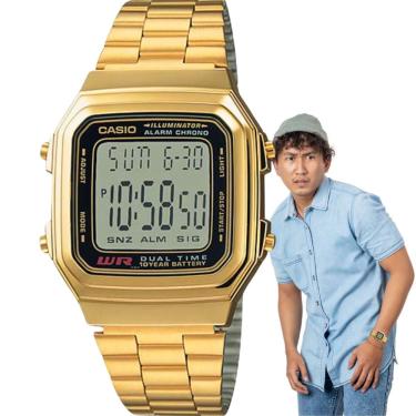 Imagem de Relógio de Pulso Casio Vintage Masculino Hora Dupla Resistente água Estiloso Alarme Multifuncional Illuminator Digital Dourado A178WGA-1ADF