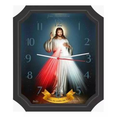 Imagem de Relogio de parede Retangular Jesus Misericordioso 23,5x27cm - Bells