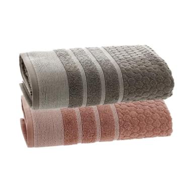 Imagem de Altihaus Jogo Toalhas de Banho, 2 Peças, Algodão, 70x140cm, 450g/m², Fio Penteado, Corttex, Treviso, Ultra Macia (Rosa/Cinza)