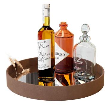 Imagem de Bandeja Andiroba Luxo Espelhada Redonda Castanho Jb Bechara