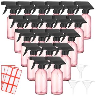 Imagem de Norme 24 frascos de spray de vidro com funis e etiquetas de 236 ml, recipientes vazios para cosméticos vazios e recipientes de gatilho para soluções de limpeza de óleos essenciais (rosa)