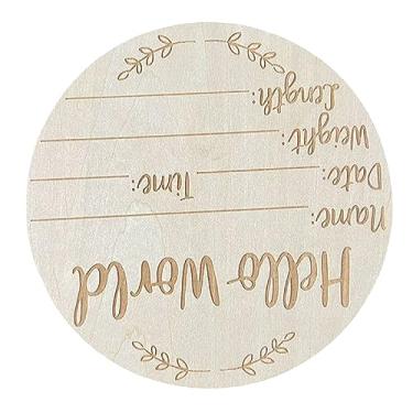 Imagem de Olá Mundo Bebê Anúncio Foto Prop Rodada Basswood Sinal Nascimento Recém-nascido para Berçário (L1)