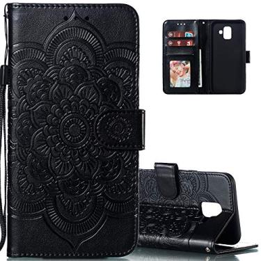 Imagem de LEECOCO Capa para Galaxy A6 2018 Mandala Embossing Luxury PU Leather Flip Notebook Carteira Estilo Livro Magnético Slot para Cartão Folio Bumper Capa de Proteção para Samsung Galaxy A6 2018 Mandala