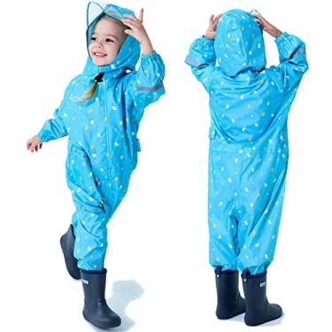 Imagem de Fewlby Roupa de chuva infantil infantil para meninos e meninas, moletom com capuz e zíper, impermeável, 7 a 9 anos, tamanho GG