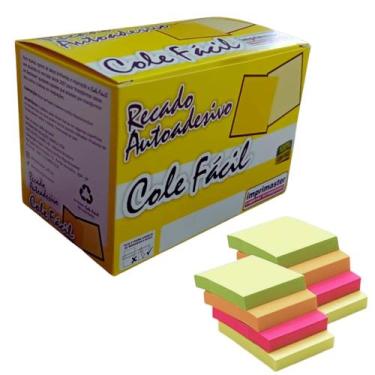 Imagem de 24 Blocos Adesivo Cole Fácil 2400 Folhas 4 Cores Rosa, Verde, Laranja 