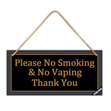 Imagem de Placa de madeira para pendurar "Please No Smoking & No Vaping" 30 x 15 cm, placa de arte de parede de madeira para casa, escritório, banheiro, banheiro