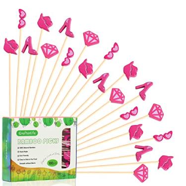 Imagem de Crafterlife Palitos de chá de panela para coquetéis de 12,7 cm, palitos de festa de despedida de solteira de frutas, frutas, sobremesa, sanduíche, aperitivo, espetos de charcutaria, para decorações de casamento, artigos de festa da Barbie