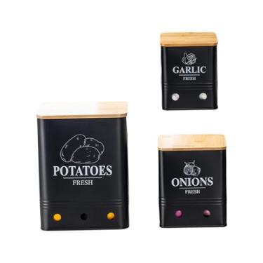 Imagem de Ｂｅｓｇａ 3x de cebola batata alho caixas de armazenamento de armazenamento vegetal latas de armazenamento de meta