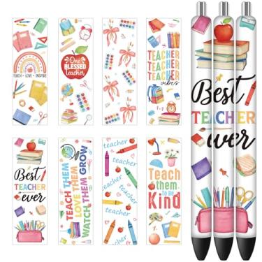 Imagem de AFRITEE Envelopes de caneta UV DTF – 48 folhas boêmias arco-íris professor UV DTF adesivos para canetas em branco, livros, lápis, relógio personalizado, adesivo de transferência à prova d'água, faça