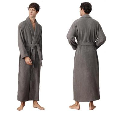 Imagem de LVTFCO Roupão de banho masculino e feminino 100% algodão felpudo grosso e longo roupão de banho altamente absorvente, cinza-GG