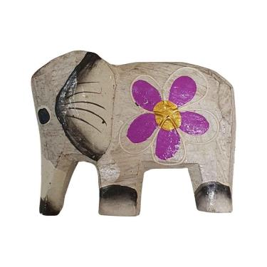 Imagem de Imã Elefante De Madeira Balsa Branco 5Cm